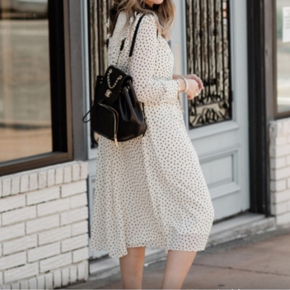 Madewell Cream Polka Dot Long Sleeve Midi Dress
